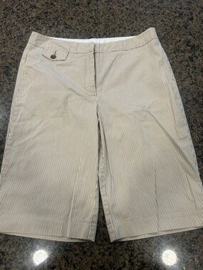 Lands' End Beige and White Pinstripe Women’s Shorts
